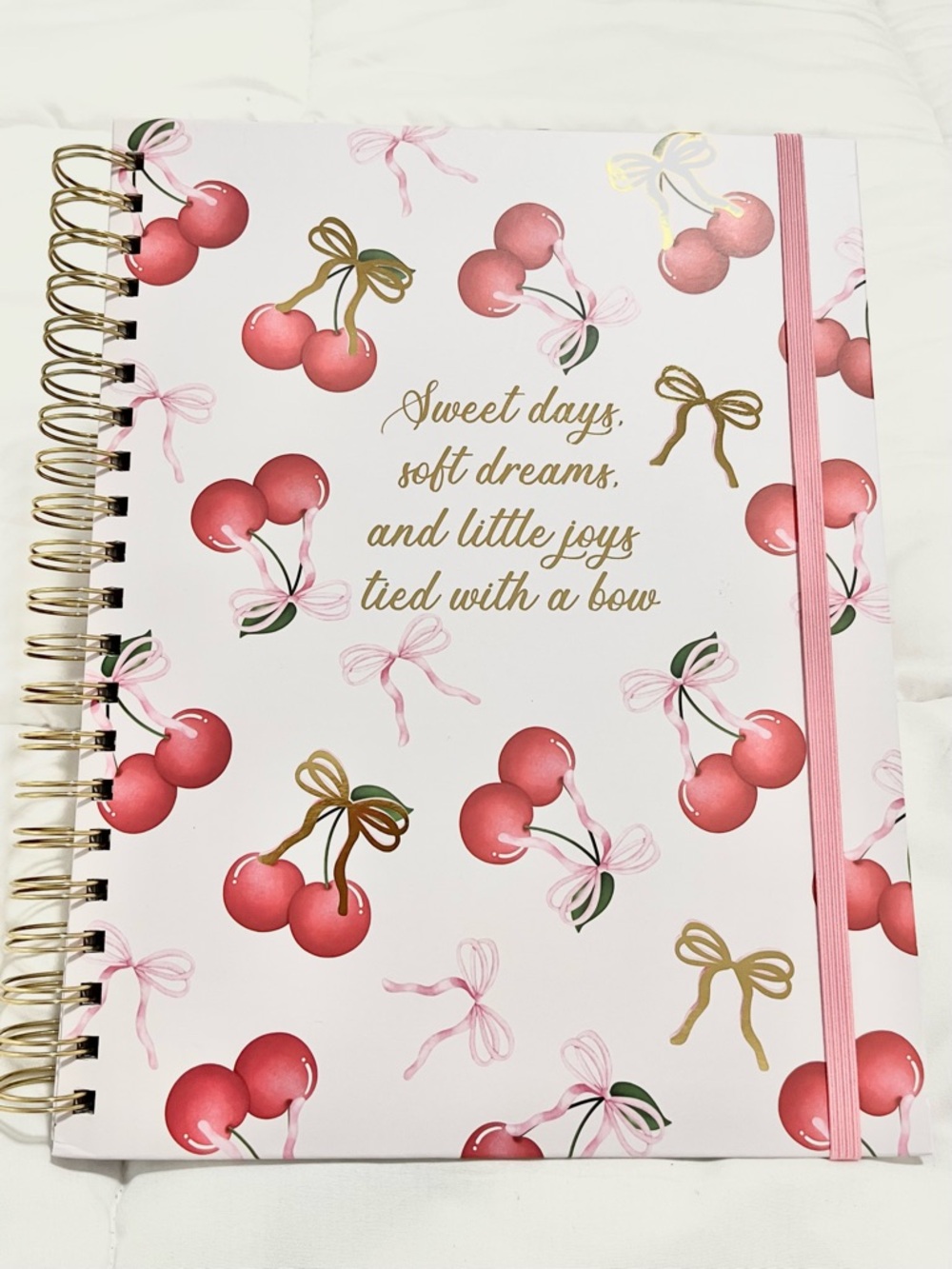 “Sweet days, soft dreams & joys tied with a bow" Large Spiral Notebook NWT
